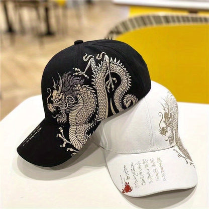 1pc Unisex Sunshade Breathable Adjustable Baseball Cap With Dragon Print For Outdoor Sport, Ideal choice for Gifts
