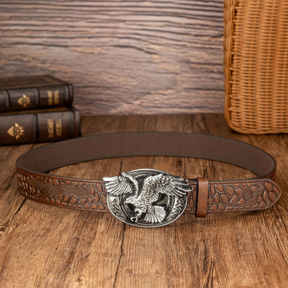 Oval Eagle Large Buckle Belt, Embossed PU Leather Belt, Men's Belt, Ideal choice for Gifts