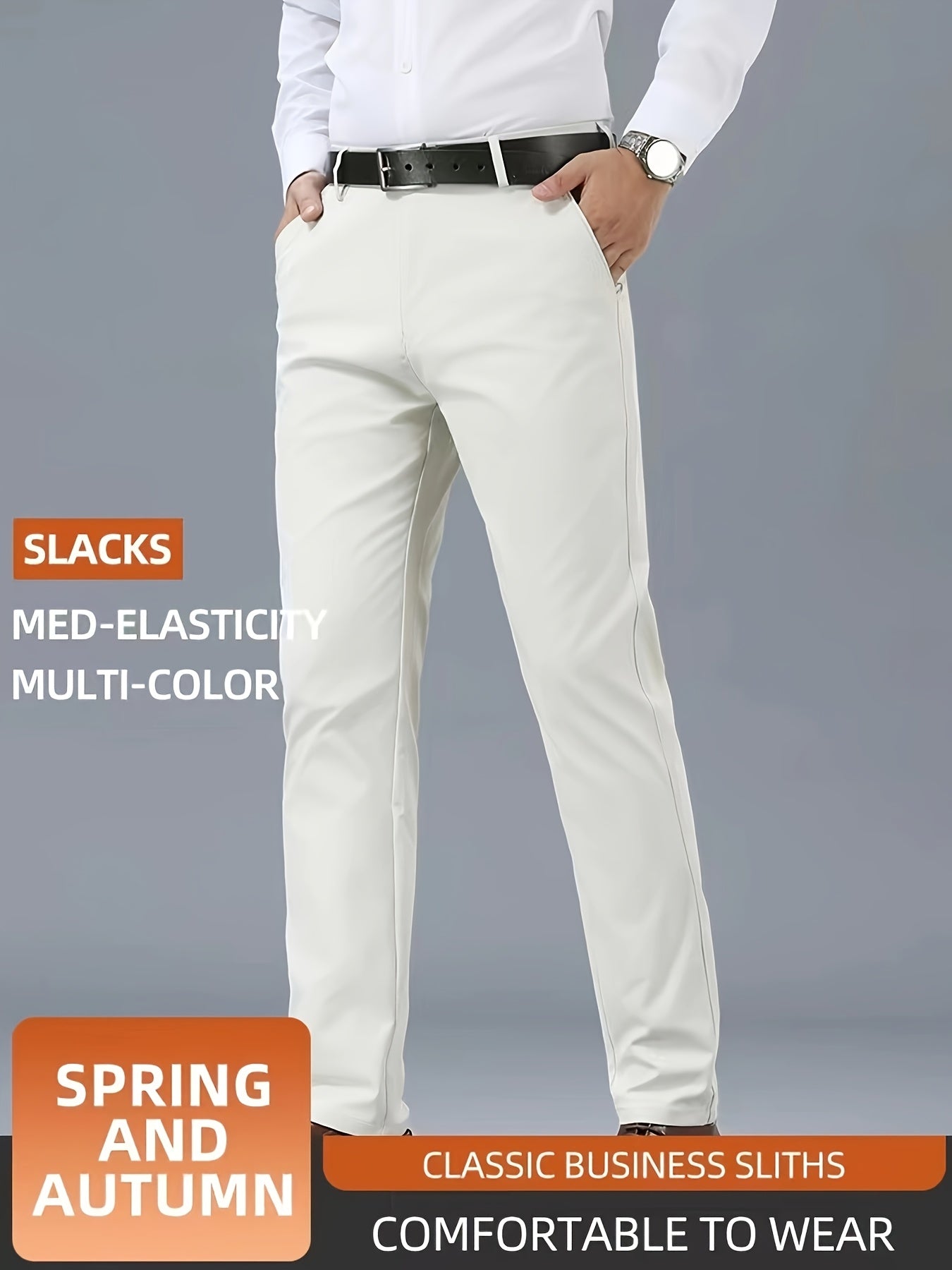 Men's Casual Solid Color Dress Pants - Polyester Blend, Woven, Regular Fit, All-Season Comfort, Adult Suit Pants