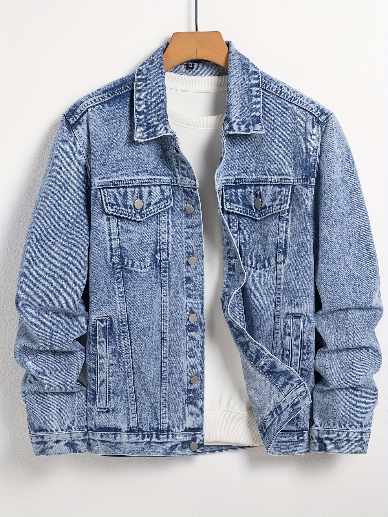 Men's Denim Jacket, Turn-Down Collar, Regular Fit Classic Design Denim Coat For Spring & Autumn