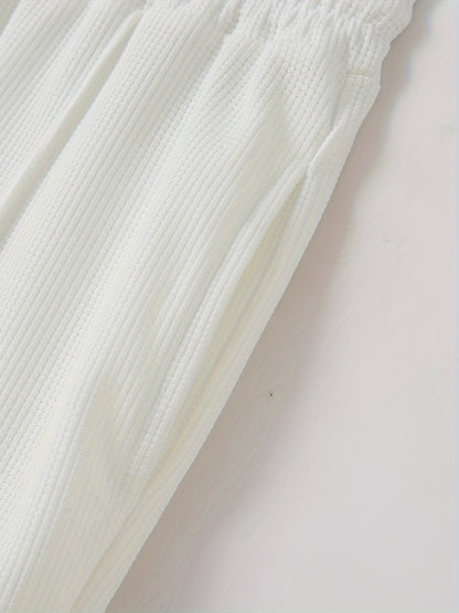 Baseball Collar Jacket and Pants Set in Waffle Fabric