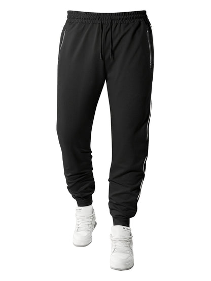 Men's Casual Sportswear Set: Spring/Autumn Stand Collar Jacket, Drawstring Elastic Waist Pants Two-Piece Set with Fashion Print, Men's Top and Bottom Outfit for Running Loungewear, Zipper Pocket Design