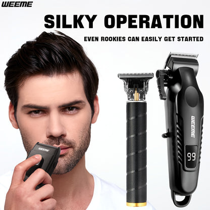 WEEME Men'S Grooming Three-Piece Set Multifunctional Electric Clipper Trimmer with Alloy Stainless Steel Blade Three-Speed Adjustment USB Fast Charging LCD Power Display Ultra-Long Battery Life Essential for Home Travel Car B