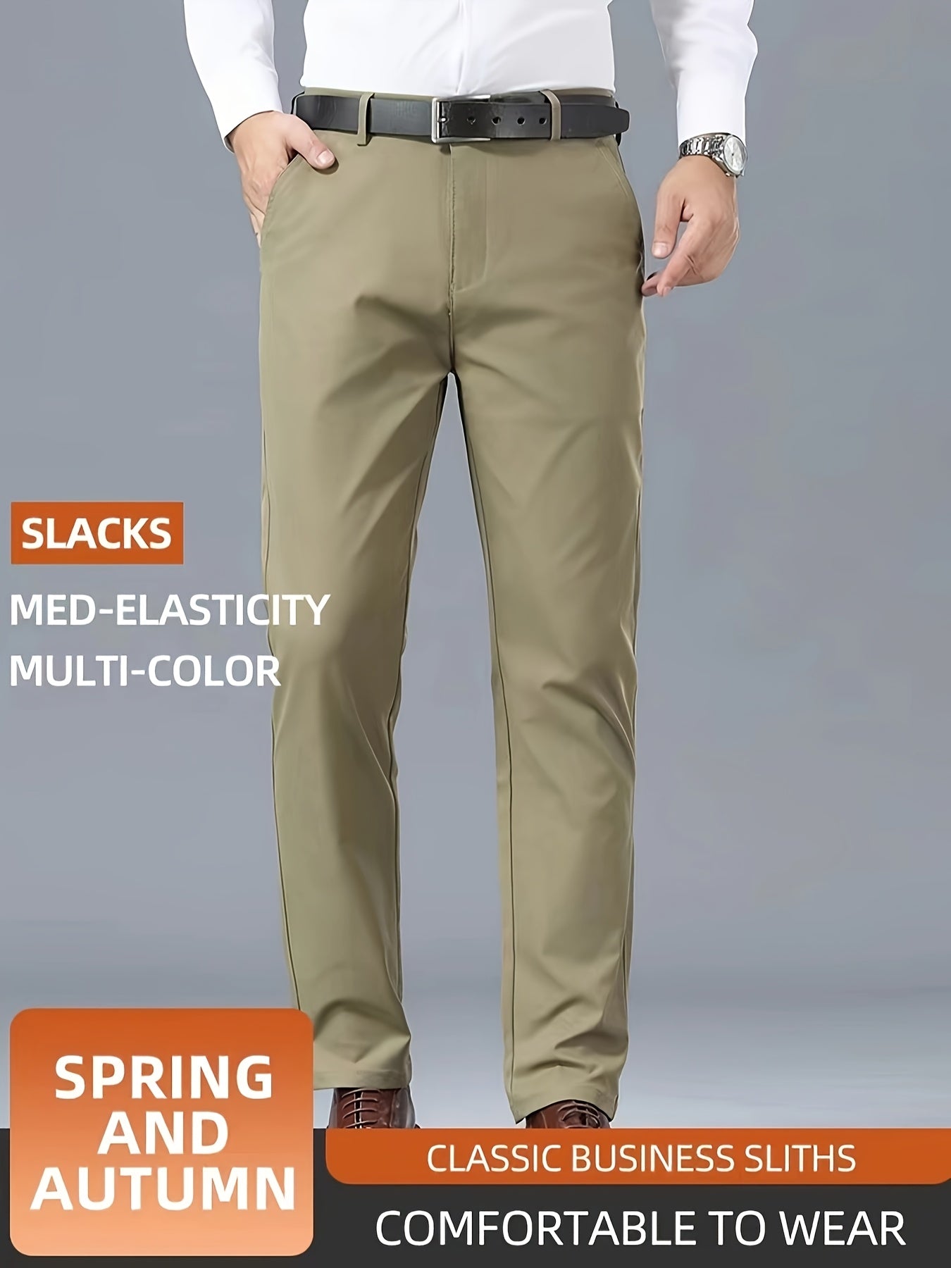 Men's Casual Solid Color Dress Pants - Polyester Blend, Woven, Regular Fit, All-Season Comfort, Adult Suit Pants