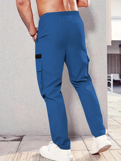 1pc Men'S Fashion Casual Cargo Pants, Solid Color Polyester Non-Stretch Fabric, All-Season Regular Fit with Multiple Pockets, Woven Straight-Leg Trousers for Sports and Leisure