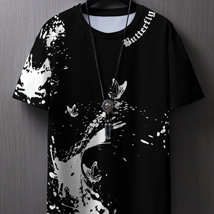 Men's Flat Shoulder Casual Butterfly Print Short Sleeve T-Shirt XT7119