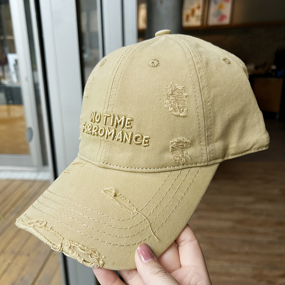 Women's Distressed Embroidered Baseball Cap - Adjustable Lightweight Sun Hat with Wide Brim for Outdoor Travel, Casual Outings & Daily Use, Machine Washable, Outdoor Headwear, Trendy Baseball Cap, Rustic Appeal, Summer Access