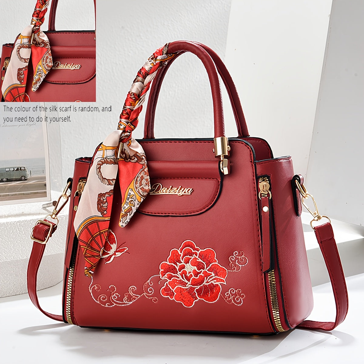 A Large Capacity Handbag for Women, Suitable for Business, Casual Outings, And Travel, Featuring a Randomly Colored Scarf, Perfect As a Mother'S Day Gift.