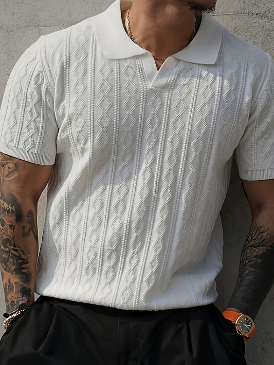 Men's Slim Fit Knit T-Shirt - Contrast Color Design, Breathable Stretch Fabric, Machine Washable Summer Casual Outdoor Sportswear for Men & Teens, T-shirt Stylish, Versatile Top, Modern Fashion, Durable Construction, Short Sl