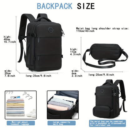 Travel Backpack for Men, Airline-Approved Carry-On Luggage, 15.6-Inch Laptop Business Bag, Weekend Leisure Hiking and Casual Daypack