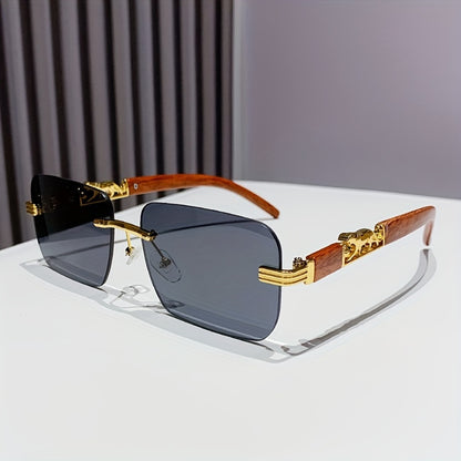 Cheetah Leopard fashion glasses For Women Men Rectangle Rimless Wood Grain Temple Sun Shades For Beach Party Travel