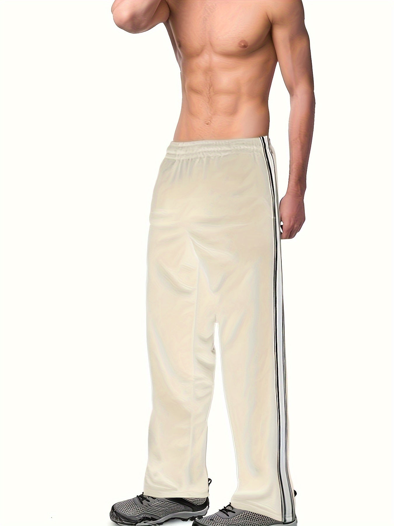 Men's Casual Athletic Joggers - Striped, Breathable Polyester Blend with Pockets for Running & Fitness, Perfect for Spring/Fall