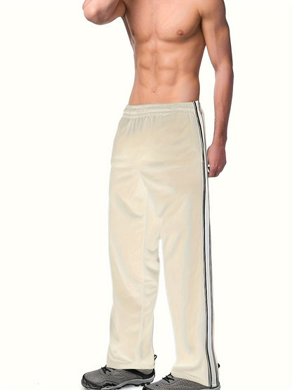 Men's Casual Athletic Joggers - Striped, Breathable Polyester Blend with Pockets for Running & Fitness, Perfect for Spring/Fall