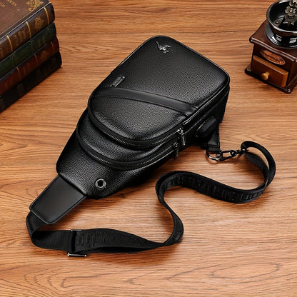 MOEPEQDAISHU Men's Synthetic Leather Crossbody Bag - Adjustable Strap, Multiple Compartments, Casual Style, Black, Perfect for Daily Commute, Casual Crossbody Bag | Modern Men's Bag | Textured Finish, Purse Crossbody