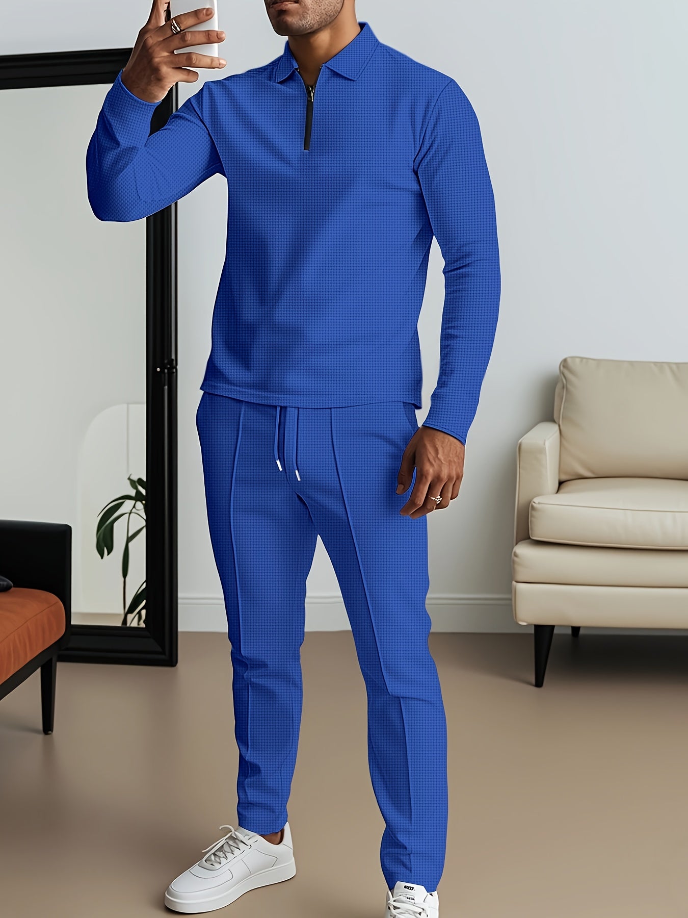 2025 collar half zipper long sleeved two-piece set, collar zipper allows for free breathing, casual pants to wear, knitted fabric is softer, multi color and multi style, Men's solid color is simple and not simple.