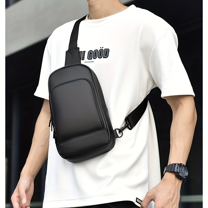 Men'S Casual Chest Bag, Faux Leather, Single Shoulder Bag, Zipper Closure, Uncharged, with Sewing Thread, Non-textile Weaving Method, No Printing, 100cm Shoulder Strap Length, for Daily Commute
