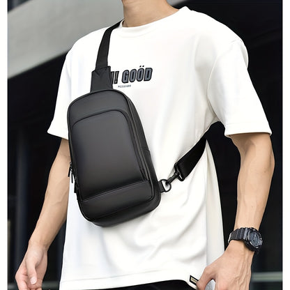 Men'S Casual Chest Bag, Faux Leather, Single Shoulder Bag, Zipper Closure, Uncharged, with Sewing Thread, Non-textile Weaving Method, No Printing, 100cm Shoulder Strap Length, for Daily Commute