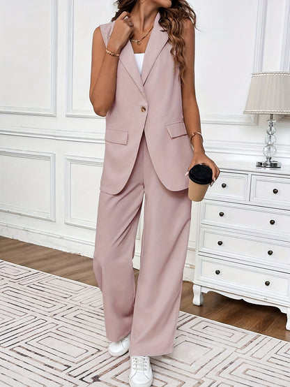 Women's Casual Solid Color Vest and Pants Business Suit