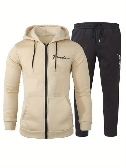 Classic Men's Athletic 2Pcs Tracksuit Set Casual Full-Zip Sweatsuits Long Sleeve Hoodie And Jogging Pants Set For Gym Workout Running