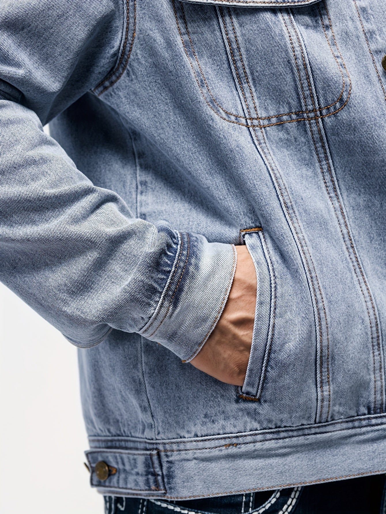Men's Stylish Denim Jacket - Casual Long Sleeve with Flap Pockets, Machine Washable