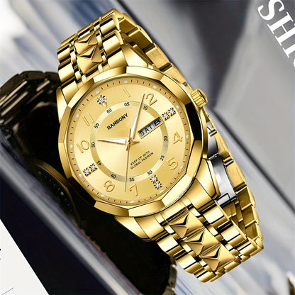 1 New BANBONY Brand Unisex Stainless Steel Quartz Watch with HD Scratch-Resistant Rhinestone-Embellished Simple Digital Round Dial, Luminous Display Date Calendar Battery-Powered Multifunctional Fully Automatic Wristwatch for
