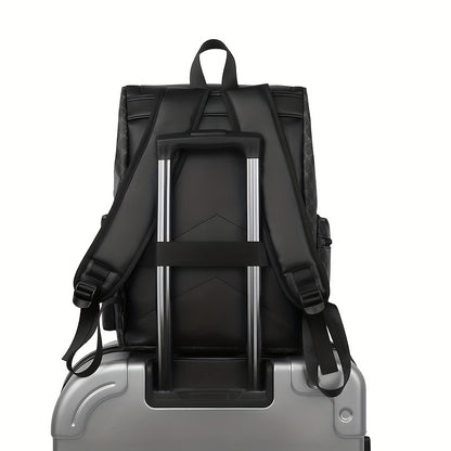 Men'S Stylish Black Synthetic Backpack with "LOOK" Print - Large Capacity, Double-Shoulder Design, Multiple Compartments, Perfect for Business Travel & Casual Outings, Business Backpack | Trendy Backpack | Secure Zipper Closu