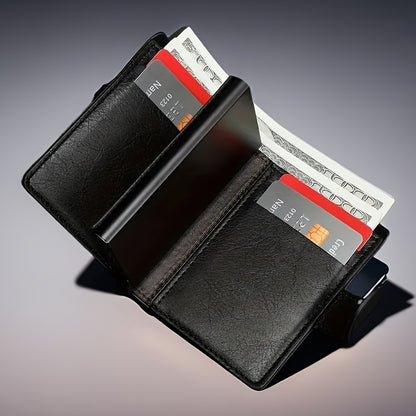 Men'S Short Wallet, Automatic Pop-Up Credit Card Holder, Short Wallet, Ideal Gift for Men, Multi-Functional Men'S Card Holder, Stylish, Trendy, Minimalist Credit Card Holder, Pop-Up Card Holder, High-Quality Faux Leather, Cap