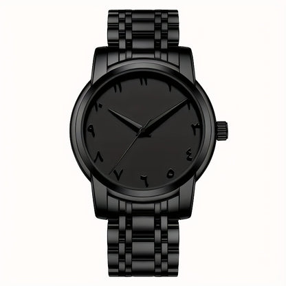 Men's Casual Arabic Numerals Quartz Watch - Scratch-Resistant HD Dial, IPX7 Waterproof, Stainless Steel Strap, Black & Golden Accents - Perfect Gift for Birthdays, Holidays & Family Reunions, Reliable Timepiece, Contemporary