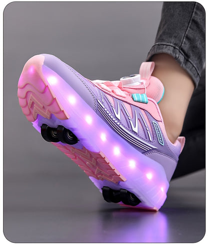 Children's pulley shoes for girls rechargeable glowing four-wheel removable sneakers with wheels