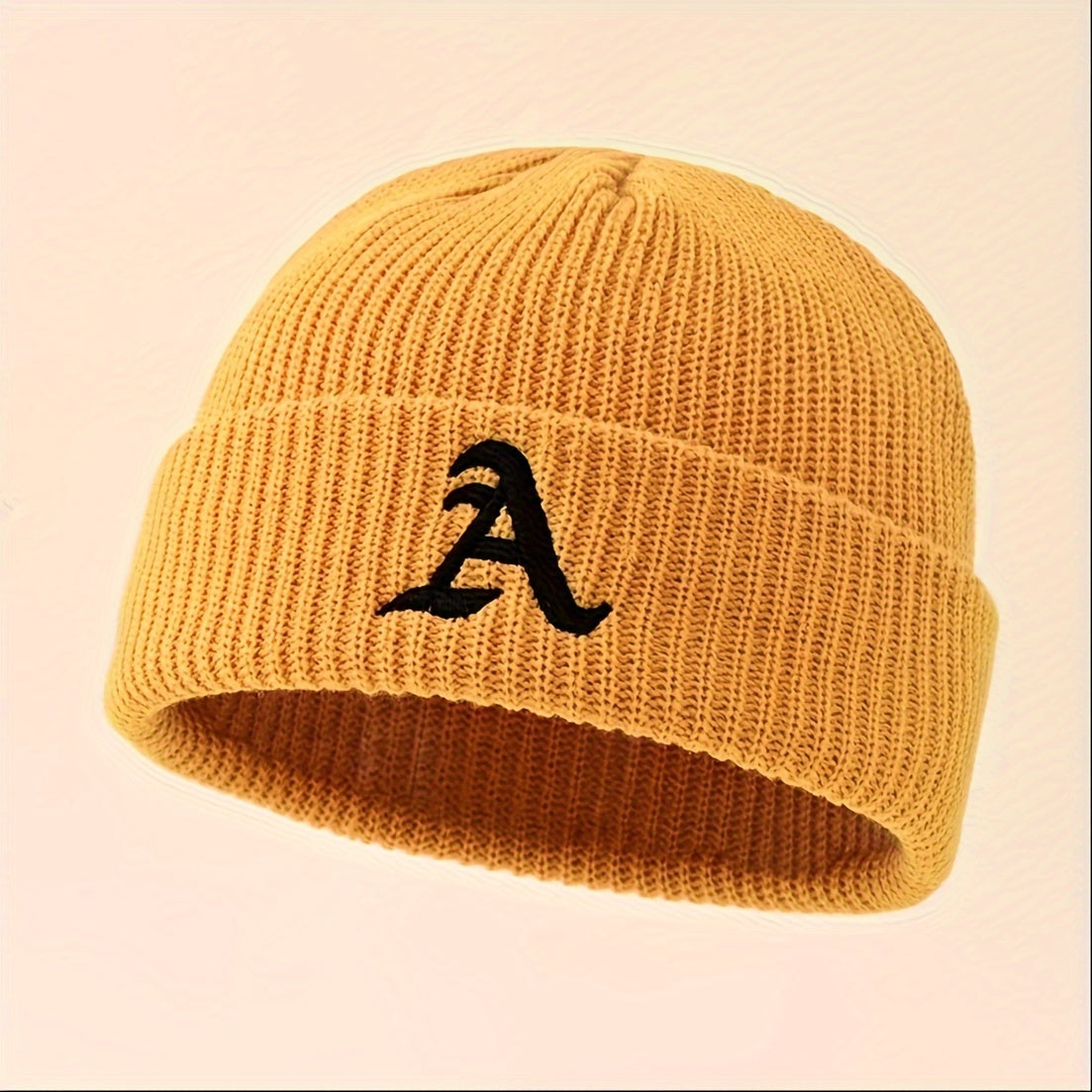 1pc Unisex Classic Brimless Hat With Adjustable Rolled Cuff, Simple Letter Pattern Knitted Hat, Suitable For Winter Daily Wear
