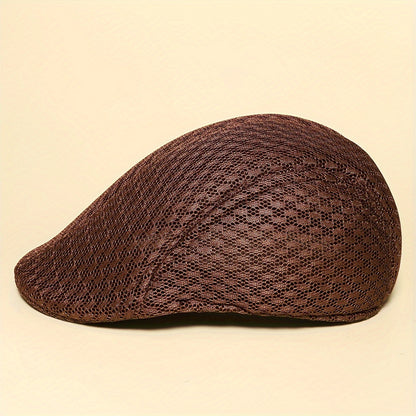 Lightweight Breathable Mesh Beret Hat - Adjustable, Solid Black, Funky Style Polyester Painter Cap for Outdoor Activities