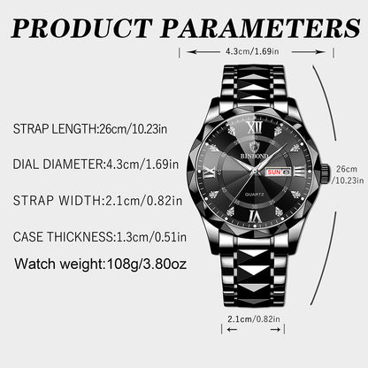 Men'S Casual Business Waterproof Date Quartz Watch with Luminous Hands and Dial - Stainless Steel Band, IP67 Rating, Date Display, Casual Business Watch | Minimalist Watch | Quartz Movement