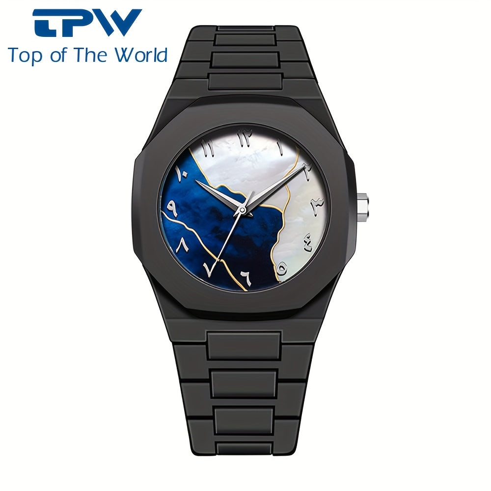 TPW Men's Ultra-Thin Minimalist Quartz Watch - Black Arabic Dial, Round Face, Battery-Powered, Durable Comfortable Strap for Casual & Formal Wear