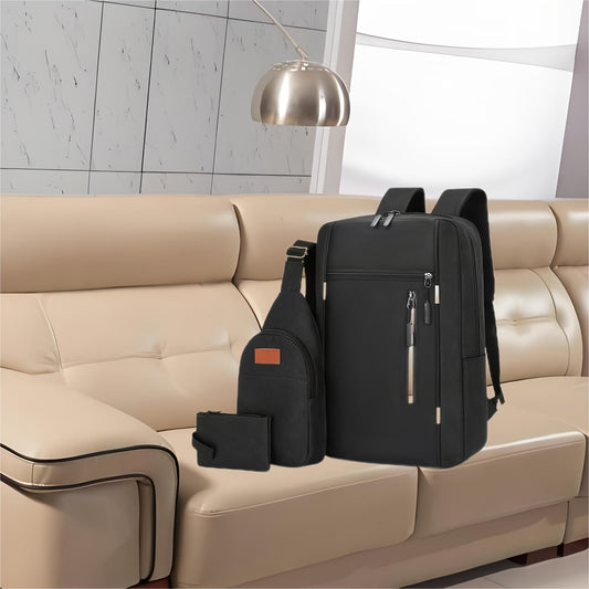 Three-Piece Set Men's Backpack, Includes Shoulder Bag and Coin Purse, Suitable for Back-to-School, Travel, Business, Casual Use with Large Capacity