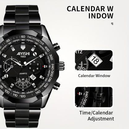 AIYISHI Men's Luxury Business Quartz Watch | | Luminous Hands & Markers | Date Display | Zinc Alloy Case and Band | Analog Dial with Subdials | Ideal for Professional Gifting