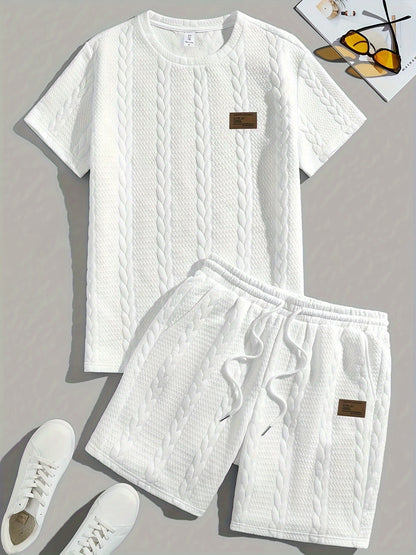 Casual Crew Neck Short Sleeve T-Shirt & Drawstring Shorts - Brown, Summer Outfit