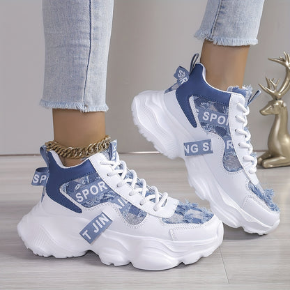 Women'S High-Top Fashion Sneakers with Plaid Pattern, Lightweight EVA Sole, Lace-Up Closure, Fabric Insole, and Tassel Embellishment - All-Season Sports Shoes with Random Printing Design, Ladies Sneakers