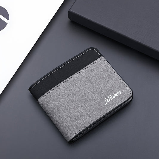 JULIANO Men's Slim Bifold Wallet - Multi-Card Holder with Cash Slot, Denim & Faux Leather Patchwork, Coin Purse in Black, Blue, Gray - Oxford Material for Everyday Use, Small Wallet