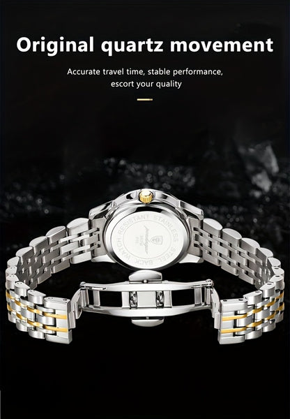 1pc BINBOND Men'S Fashion Watch, Luxury Dual Calendar Quartz Wristwatch, Business Style, Round Alloy Case, Stainless Steel Strap, Water-Resistant, Luminous Pointer Display, Battery Powered, Perfect for Valentine's, Christmas,