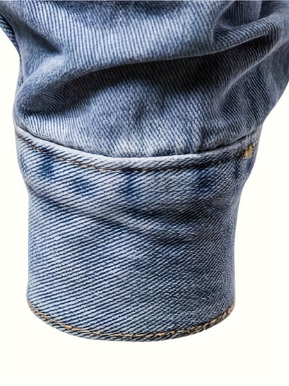 Men's Slim-Fit Denim Jacket - Casual Cotton Blend, Long Sleeve with Pockets, Machine Washable