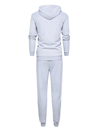 1set Men'S Casual Sports Suit, Polyester Hooded Sweatshirt and Jogger Pants Set, Solid Color, Elastic Waist, Cuffed Ankles, Knit Pullover with Pockets, Regular Fit for Outdoor Running and Jogging - Spring/Autumn Collection