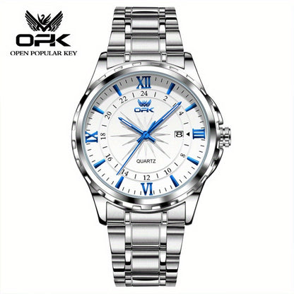 Elegant Luxury Men's Watch with Night Light, Roman Numerals & Date Display - Quartz Movement Stainless Steel Band for Business Casual & Formal Occasions