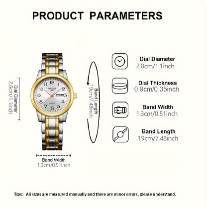 Elegant Women's Quartz Watch - Stainless Steel Band, Alloy Case with Dual Calendar Feature, Non, Round Shape