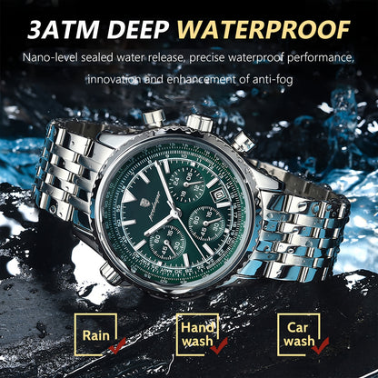 Berda Tomato Business Dominant High-end Luxury Stainless Steel Watch Waterproof Luminous Calendar Quartz Men's Watch, POEDAGAR