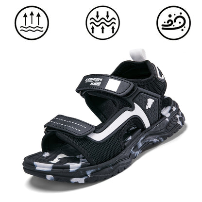 Pair of Boys' Summer Barefoot Sandals with Random Print, Fashionable Buckle Strap Outdoor Beach Sports Sandals Quick-Drying Lightweight EVA Shock Absorption Soles Breathable and Wear-Resistant Casual Sandals