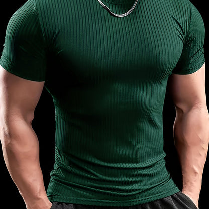 Men's Stretch Fit Short Sleeve T-Shirt - Breathable, Comfortable Polyester Blend, Solid Blue, Crew Neck, Casual & Sporty Style for Spring/Summer