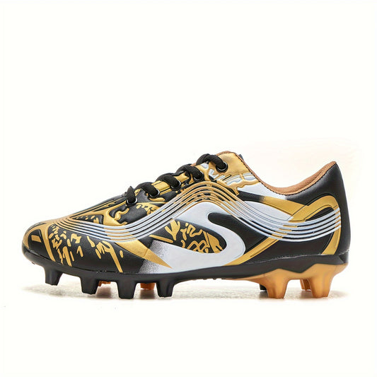 1 Pair Youth Soccer Cleats - All-Season Outdoor Athletic Footwear with Striped Pattern, Breathable Synthetic Upper, Rubber Sole for Training & Running