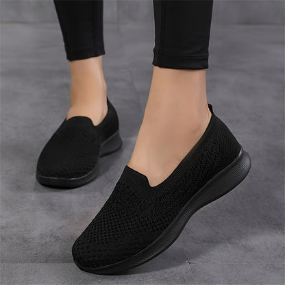 Women's Casual Slip-On Sneakers, Breathable Mesh Lightweight Flat Shoes For Work, Versatile Low-Top Sports Shoes Plus Size