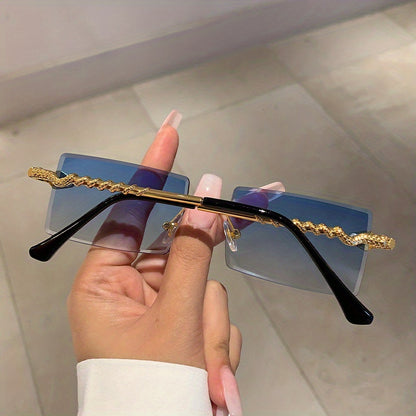 1 pair of ladies metal rectangular rimless snake pattern decoration glasses legs high quality leisure European and American hot style glasses, suitable for street shooting parties and parties to wear