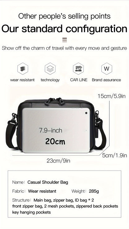 WEIXIER Men's Casual Nylon Handbag - Large Capacity with Adjustable Wrist Strap, Sleek Black for Daily Use, Valentine's Day Gift for Him, Outdoor Bag | Casual Style | Nylon Material